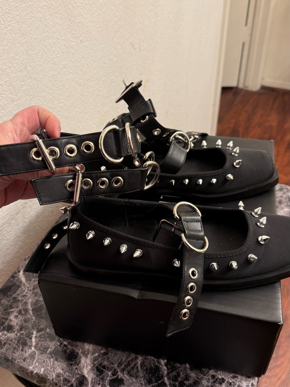 Current Mood killer ballerina flats  Black Spike-Studded flats , goth , punk